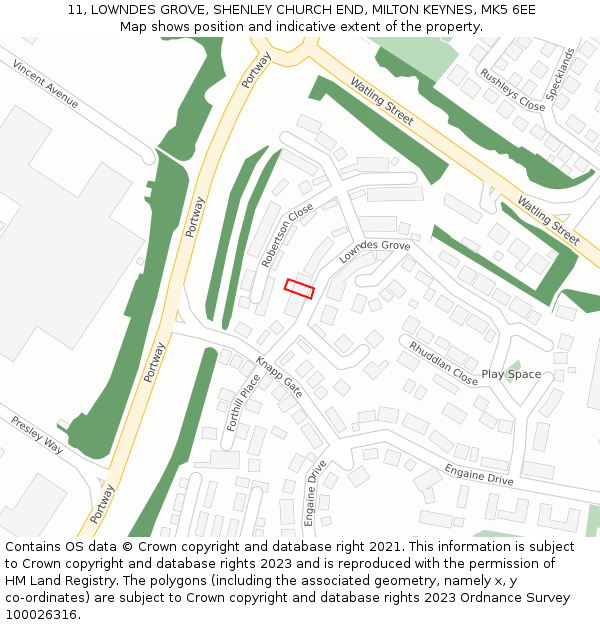 11, LOWNDES GROVE, SHENLEY CHURCH END, MILTON KEYNES, MK5 6EE: Location map and indicative extent of plot