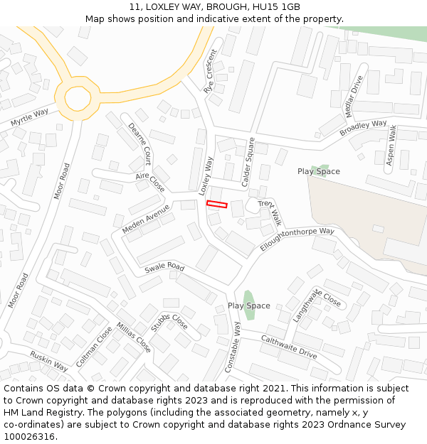 11, LOXLEY WAY, BROUGH, HU15 1GB: Location map and indicative extent of plot