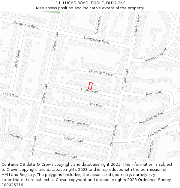 11, LUCAS ROAD, POOLE, BH12 2NF: Location map and indicative extent of plot