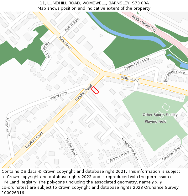 11, LUNDHILL ROAD, WOMBWELL, BARNSLEY, S73 0RA: Location map and indicative extent of plot