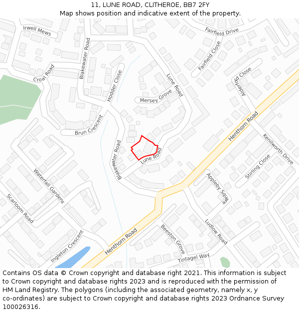 11, LUNE ROAD, CLITHEROE, BB7 2FY: Location map and indicative extent of plot