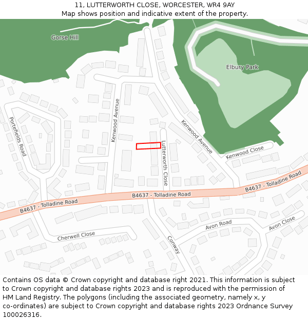 11, LUTTERWORTH CLOSE, WORCESTER, WR4 9AY: Location map and indicative extent of plot