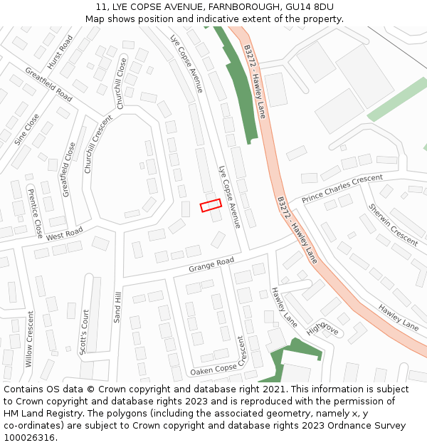 11, LYE COPSE AVENUE, FARNBOROUGH, GU14 8DU: Location map and indicative extent of plot