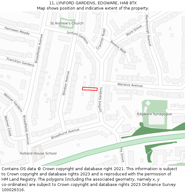 11, LYNFORD GARDENS, EDGWARE, HA8 8TX: Location map and indicative extent of plot