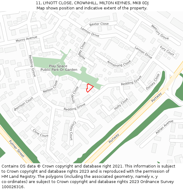 11, LYNOTT CLOSE, CROWNHILL, MILTON KEYNES, MK8 0DJ: Location map and indicative extent of plot