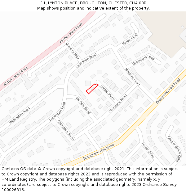 11, LYNTON PLACE, BROUGHTON, CHESTER, CH4 0RP: Location map and indicative extent of plot