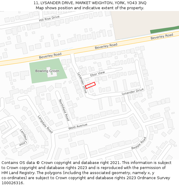 11, LYSANDER DRIVE, MARKET WEIGHTON, YORK, YO43 3NQ: Location map and indicative extent of plot