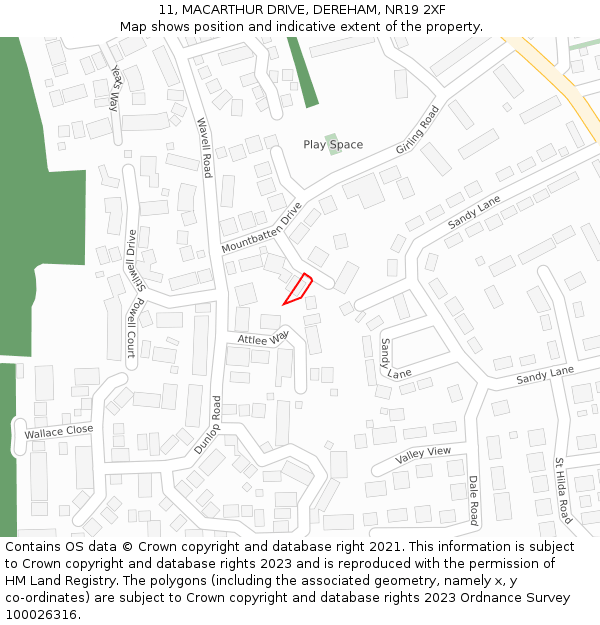 11, MACARTHUR DRIVE, DEREHAM, NR19 2XF: Location map and indicative extent of plot