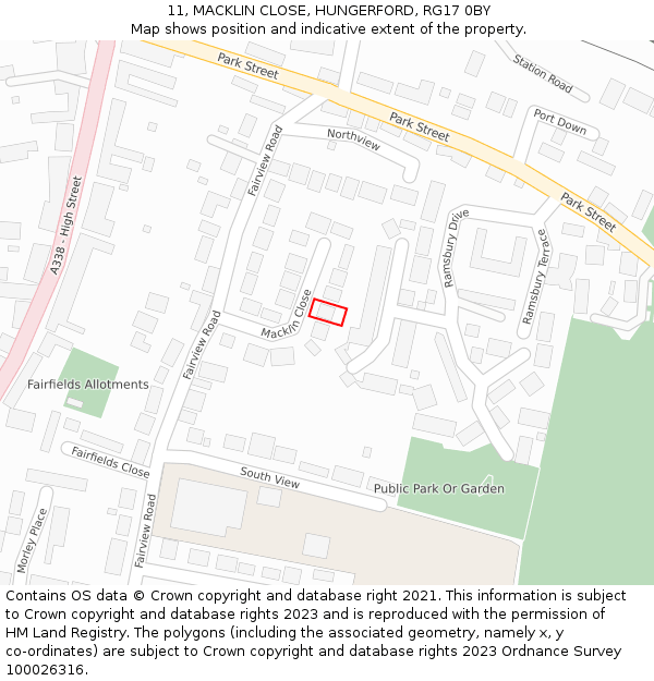 11, MACKLIN CLOSE, HUNGERFORD, RG17 0BY: Location map and indicative extent of plot