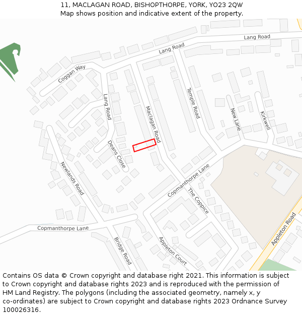11, MACLAGAN ROAD, BISHOPTHORPE, YORK, YO23 2QW: Location map and indicative extent of plot