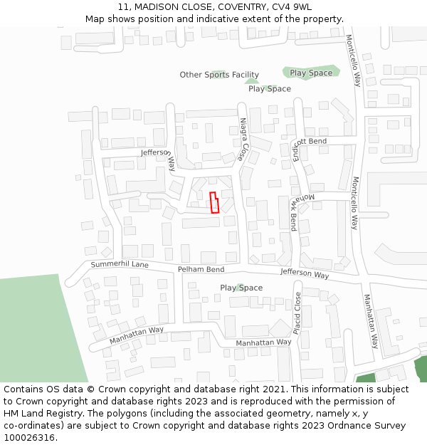 11, MADISON CLOSE, COVENTRY, CV4 9WL: Location map and indicative extent of plot