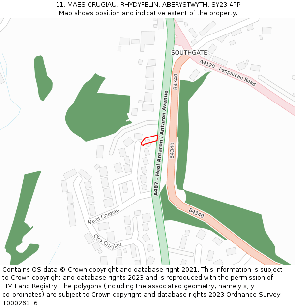 11, MAES CRUGIAU, RHYDYFELIN, ABERYSTWYTH, SY23 4PP: Location map and indicative extent of plot