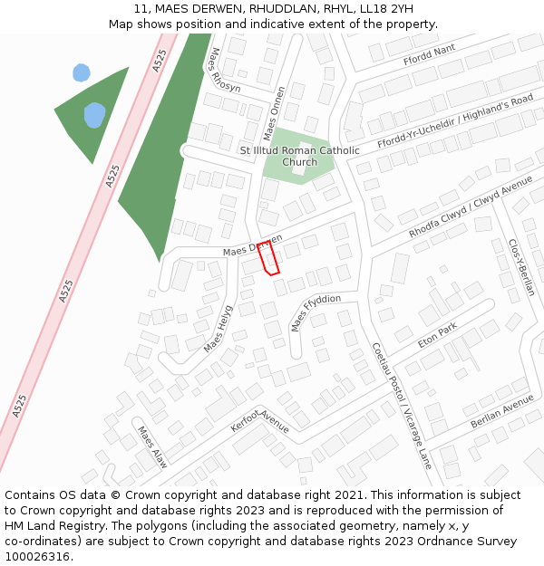 11, MAES DERWEN, RHUDDLAN, RHYL, LL18 2YH: Location map and indicative extent of plot