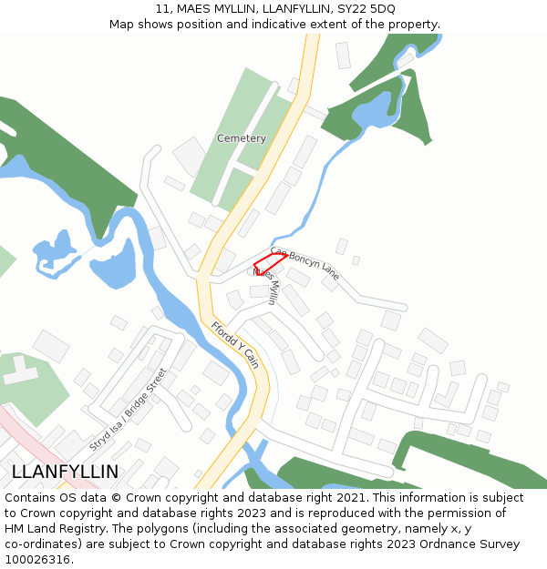 11, MAES MYLLIN, LLANFYLLIN, SY22 5DQ: Location map and indicative extent of plot