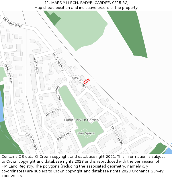 11, MAES Y LLECH, RADYR, CARDIFF, CF15 8GJ: Location map and indicative extent of plot