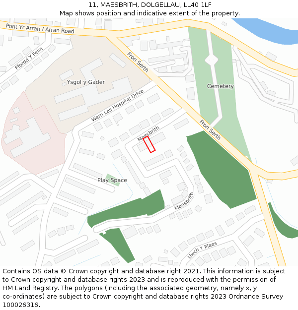 11, MAESBRITH, DOLGELLAU, LL40 1LF: Location map and indicative extent of plot