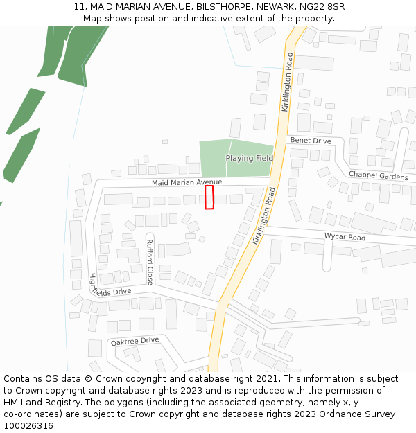 11, MAID MARIAN AVENUE, BILSTHORPE, NEWARK, NG22 8SR: Location map and indicative extent of plot