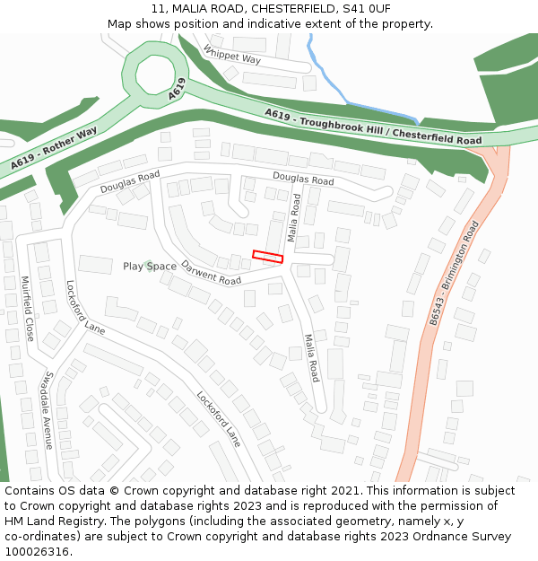 11, MALIA ROAD, CHESTERFIELD, S41 0UF: Location map and indicative extent of plot