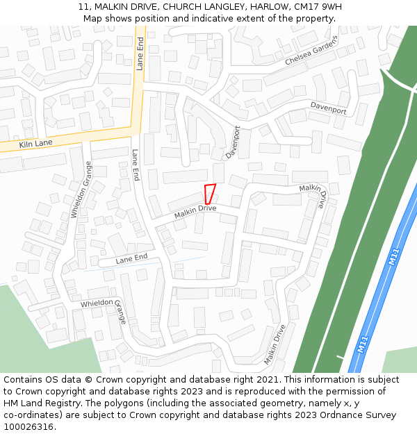 11, MALKIN DRIVE, CHURCH LANGLEY, HARLOW, CM17 9WH: Location map and indicative extent of plot