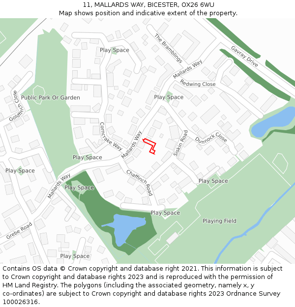 11, MALLARDS WAY, BICESTER, OX26 6WU: Location map and indicative extent of plot