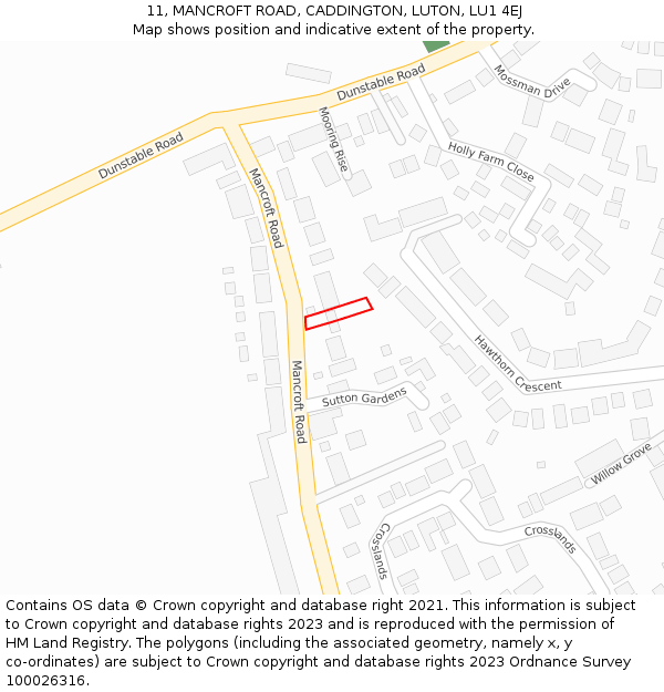 11, MANCROFT ROAD, CADDINGTON, LUTON, LU1 4EJ: Location map and indicative extent of plot