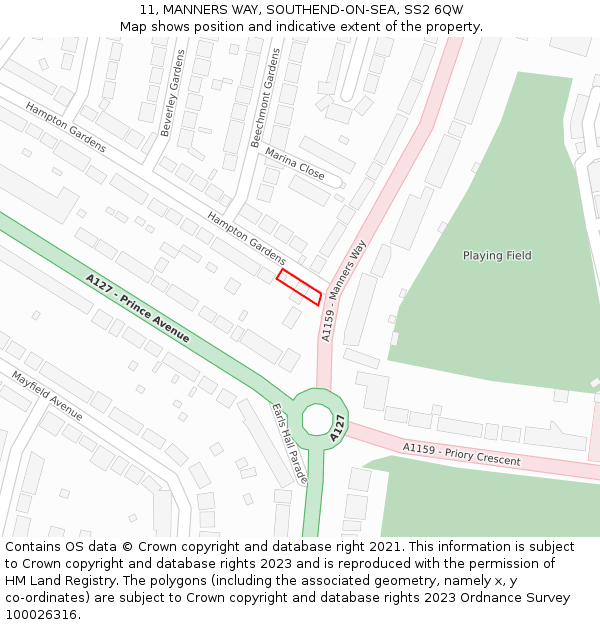 11, MANNERS WAY, SOUTHEND-ON-SEA, SS2 6QW: Location map and indicative extent of plot