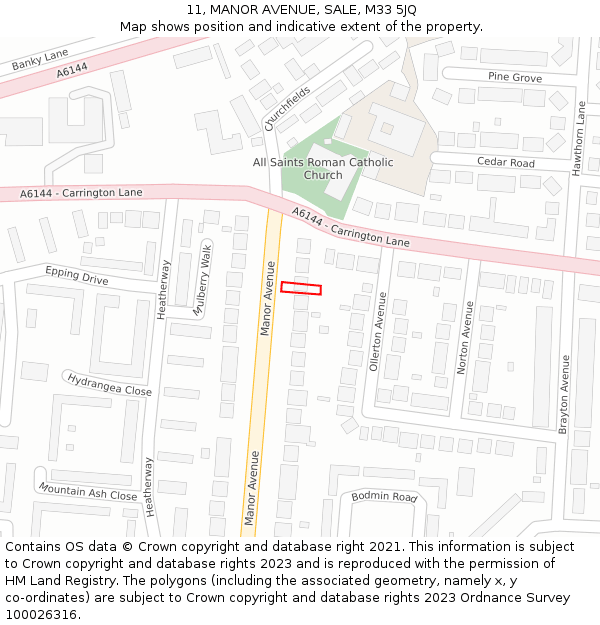 11, MANOR AVENUE, SALE, M33 5JQ: Location map and indicative extent of plot