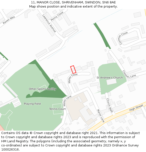 11, MANOR CLOSE, SHRIVENHAM, SWINDON, SN6 8AE: Location map and indicative extent of plot