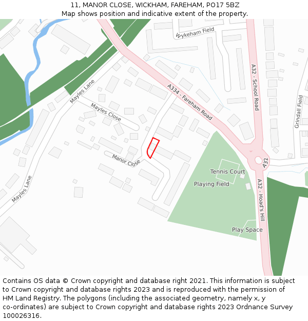 11, MANOR CLOSE, WICKHAM, FAREHAM, PO17 5BZ: Location map and indicative extent of plot