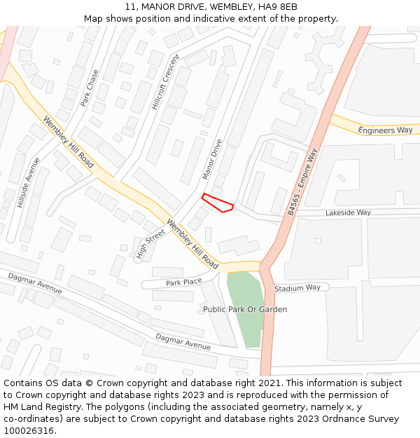 11, MANOR DRIVE, WEMBLEY, HA9 8EB: Location map and indicative extent of plot