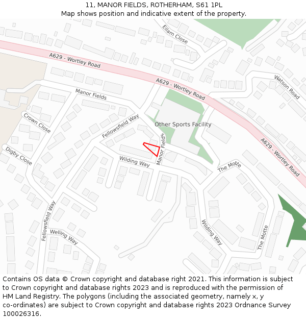 11, MANOR FIELDS, ROTHERHAM, S61 1PL: Location map and indicative extent of plot