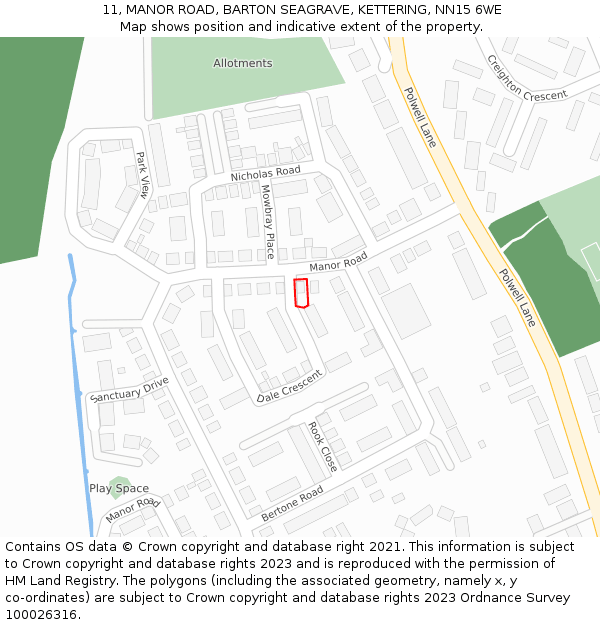 11, MANOR ROAD, BARTON SEAGRAVE, KETTERING, NN15 6WE: Location map and indicative extent of plot