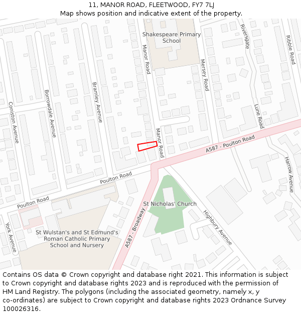 11, MANOR ROAD, FLEETWOOD, FY7 7LJ: Location map and indicative extent of plot