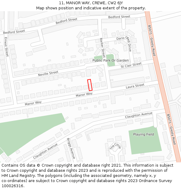 11, MANOR WAY, CREWE, CW2 6JY: Location map and indicative extent of plot