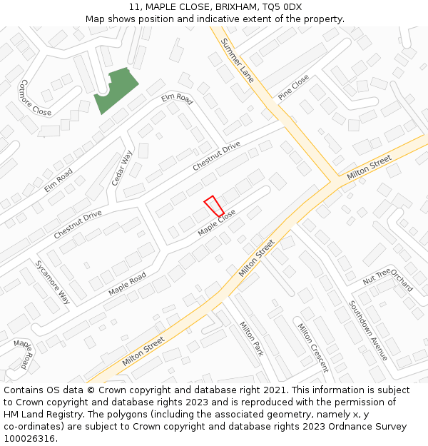 11, MAPLE CLOSE, BRIXHAM, TQ5 0DX: Location map and indicative extent of plot