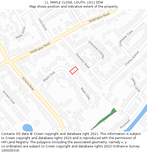 11, MAPLE CLOSE, LOUTH, LN11 0DW: Location map and indicative extent of plot