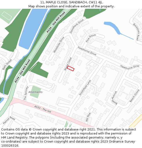 11, MAPLE CLOSE, SANDBACH, CW11 4JL: Location map and indicative extent of plot