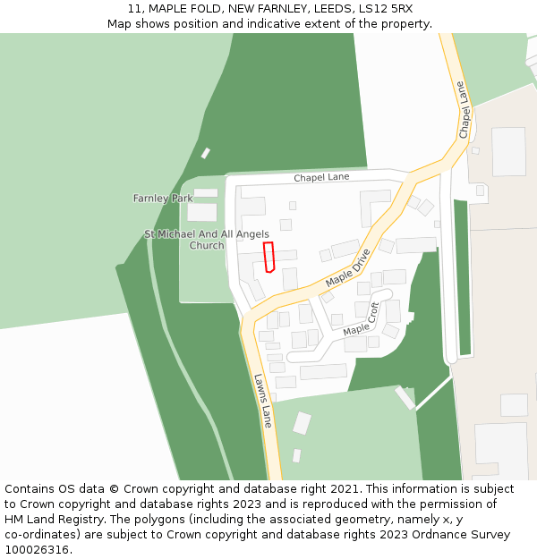 11, MAPLE FOLD, NEW FARNLEY, LEEDS, LS12 5RX: Location map and indicative extent of plot