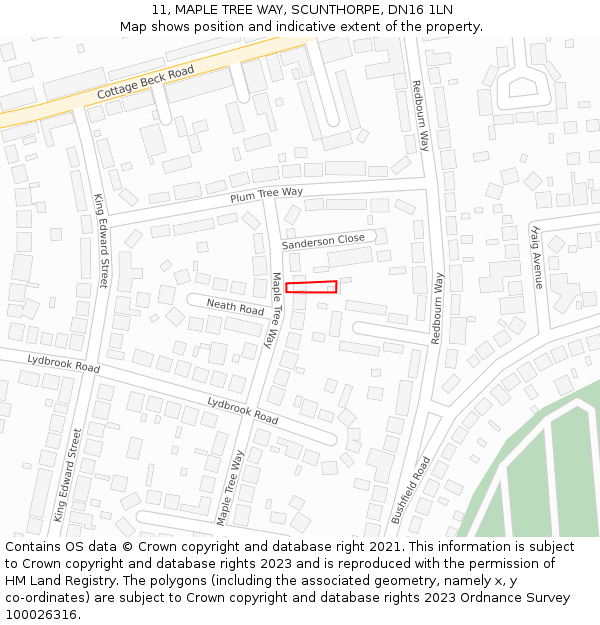 11, MAPLE TREE WAY, SCUNTHORPE, DN16 1LN: Location map and indicative extent of plot
