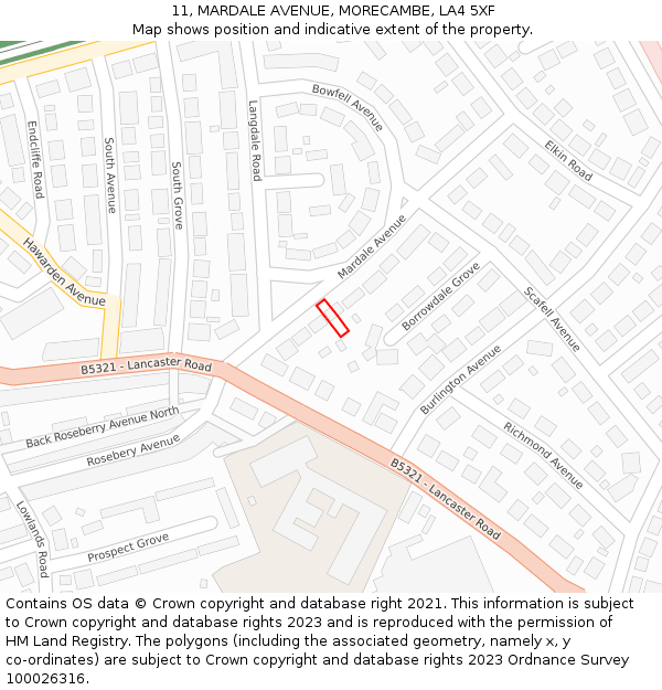 11, MARDALE AVENUE, MORECAMBE, LA4 5XF: Location map and indicative extent of plot