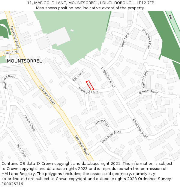 11, MARIGOLD LANE, MOUNTSORREL, LOUGHBOROUGH, LE12 7FP: Location map and indicative extent of plot