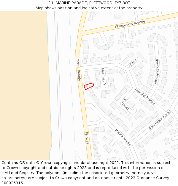 11, MARINE PARADE, FLEETWOOD, FY7 8QT: Location map and indicative extent of plot