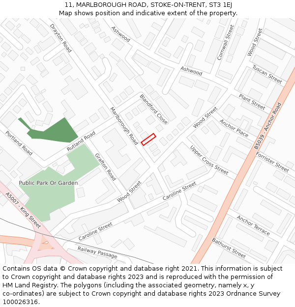 11, MARLBOROUGH ROAD, STOKE-ON-TRENT, ST3 1EJ: Location map and indicative extent of plot