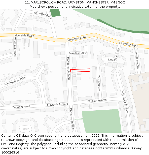 11, MARLBOROUGH ROAD, URMSTON, MANCHESTER, M41 5QQ: Location map and indicative extent of plot