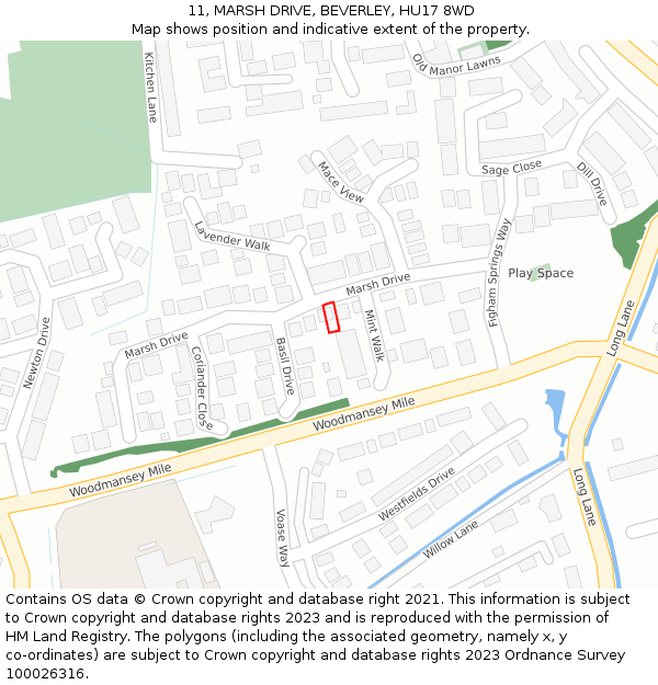 11, MARSH DRIVE, BEVERLEY, HU17 8WD: Location map and indicative extent of plot