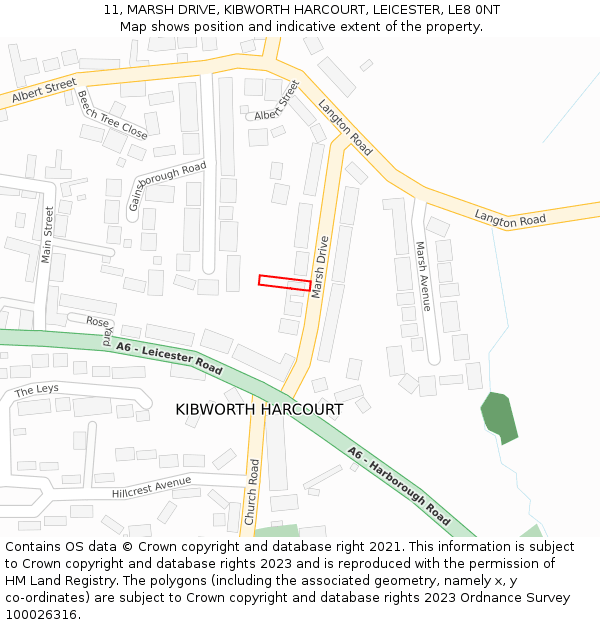 11, MARSH DRIVE, KIBWORTH HARCOURT, LEICESTER, LE8 0NT: Location map and indicative extent of plot