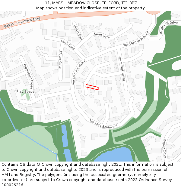 11, MARSH MEADOW CLOSE, TELFORD, TF1 3PZ: Location map and indicative extent of plot