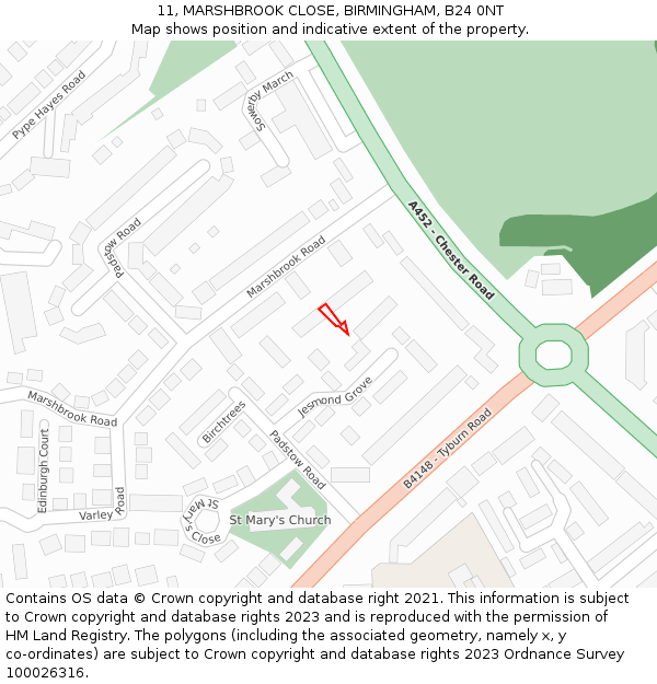 11, MARSHBROOK CLOSE, BIRMINGHAM, B24 0NT: Location map and indicative extent of plot