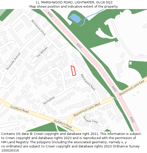 11, MARSHWOOD ROAD, LIGHTWATER, GU18 5QZ: Location map and indicative extent of plot