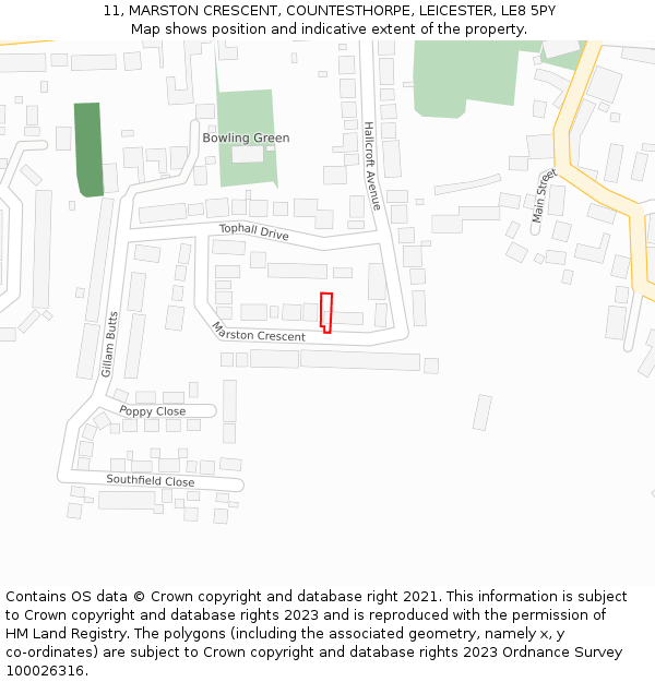 11, MARSTON CRESCENT, COUNTESTHORPE, LEICESTER, LE8 5PY: Location map and indicative extent of plot